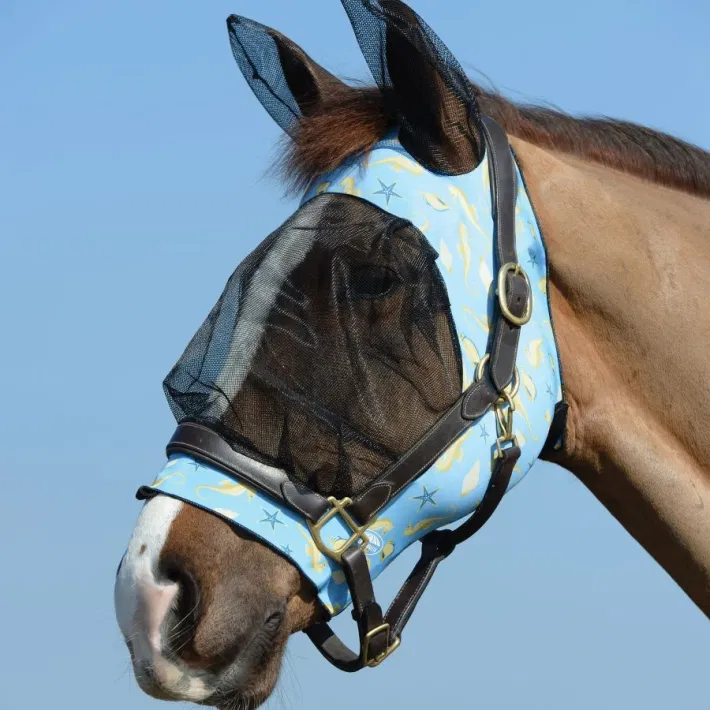 Weatherbeeta Deluxe Eye Saver vliegenmasker met oren en opening voor voorpluk Zeepaardjes Print