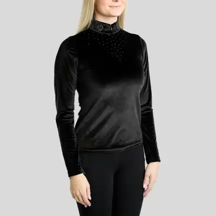 Montar MoValerie Velours blouse met lange mouwen en kristallen